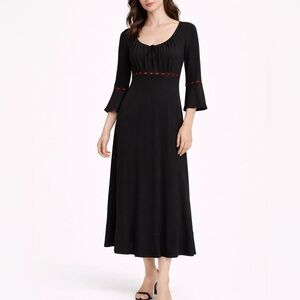 Maje Paris Vintage Black Bell Sleeve Midi Dress Size S